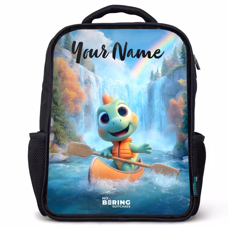 Kids backpack with name - Black - Dino - Nature - Waterfall — 1