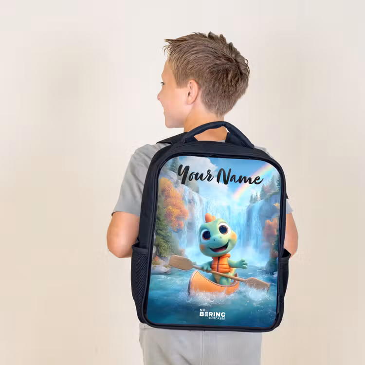 Kids backpack with name - Black - Dino - Nature - Waterfall — 2
