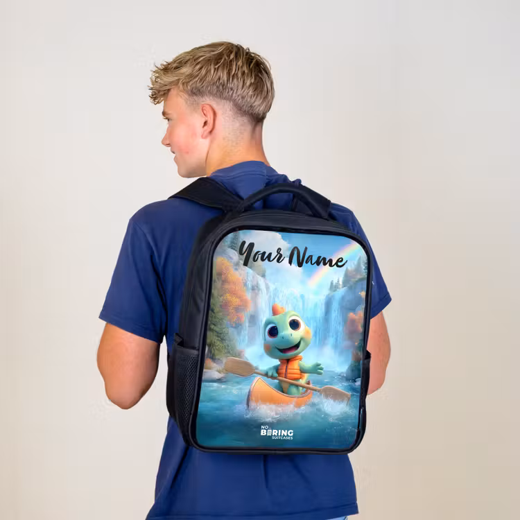 Kids backpack with name - Black - Dino - Nature - Waterfall — 5