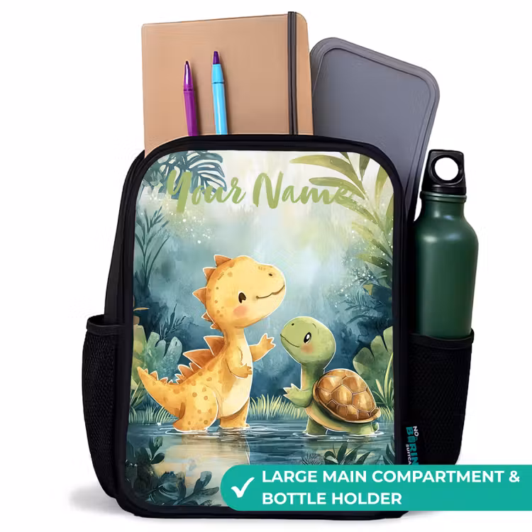 Kids backpack with name - Black - Dino - Turtle - Jungle — 10