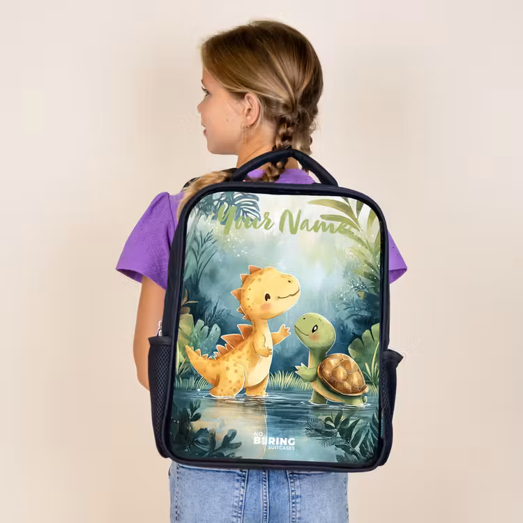 Kids backpack with name - Black - Dino - Turtle - Jungle — 4