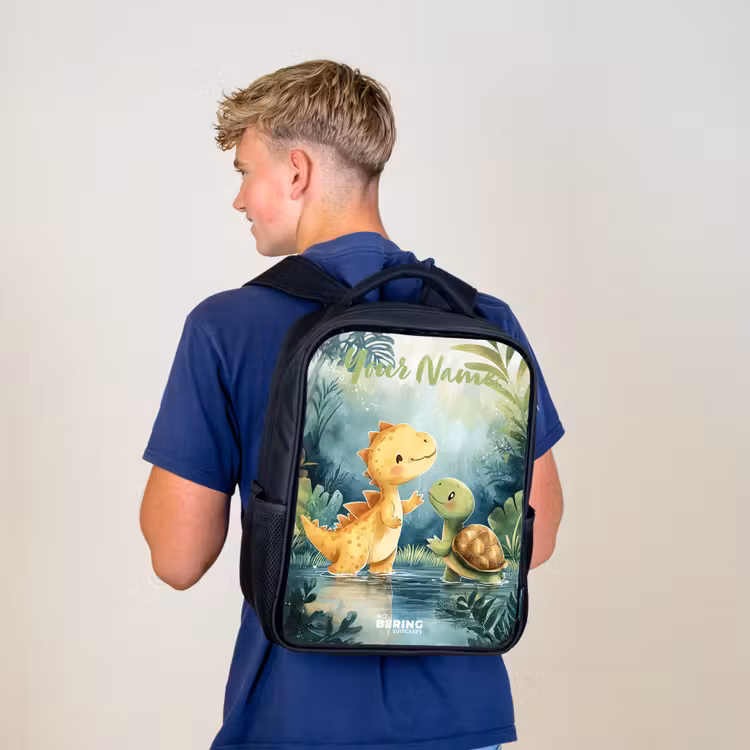 Kids backpack with name - Black - Dino - Turtle - Jungle — 5
