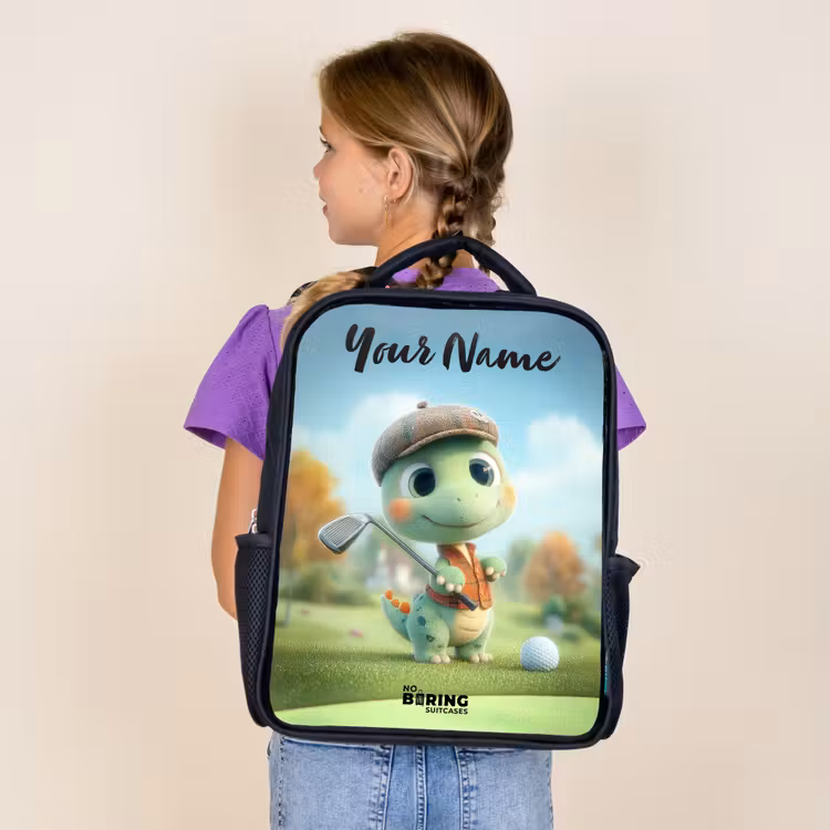 Kids backpack with name - Black - Golf - Dino - Green — 4