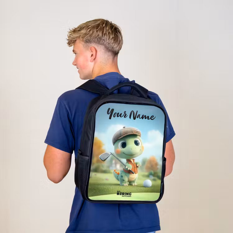 Kids backpack with name - Black - Golf - Dino - Green — 5