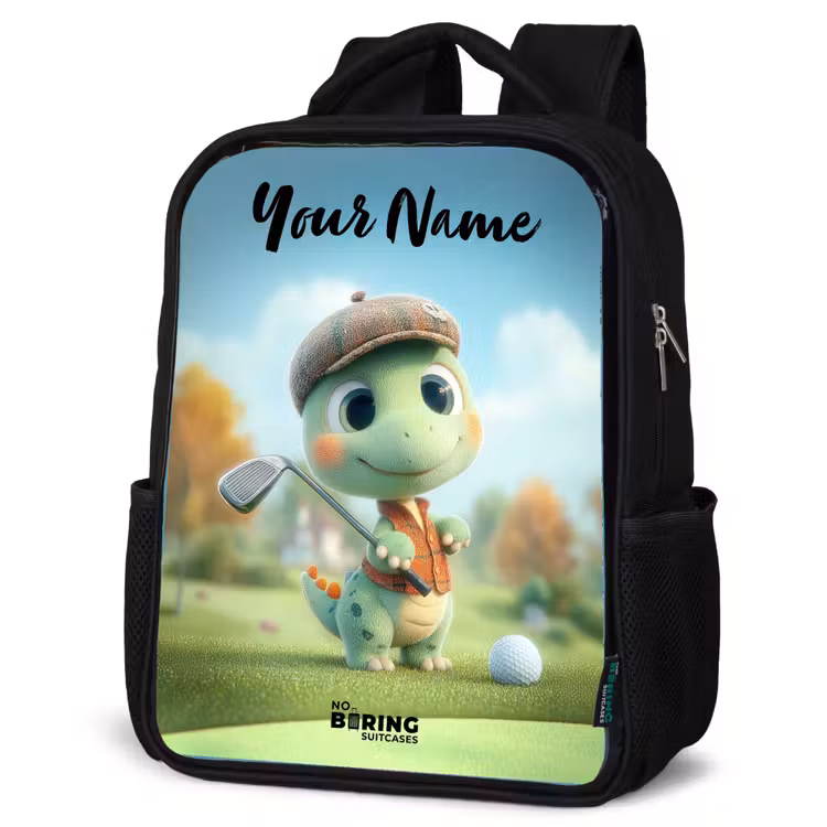 Kids backpack with name - Black - Golf - Dino - Green — 6