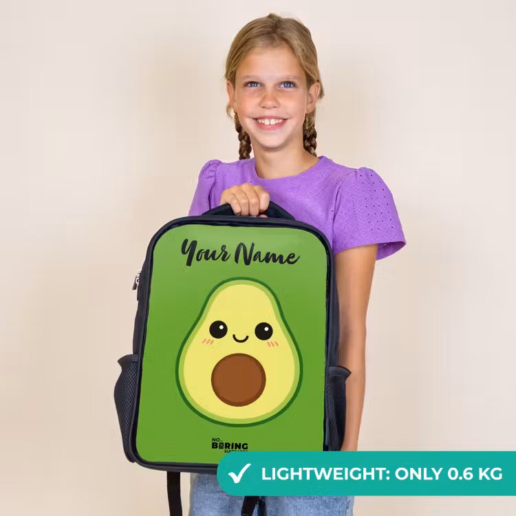 Kids backpack with name - Black - Kawai - Avocado - Green — 9
