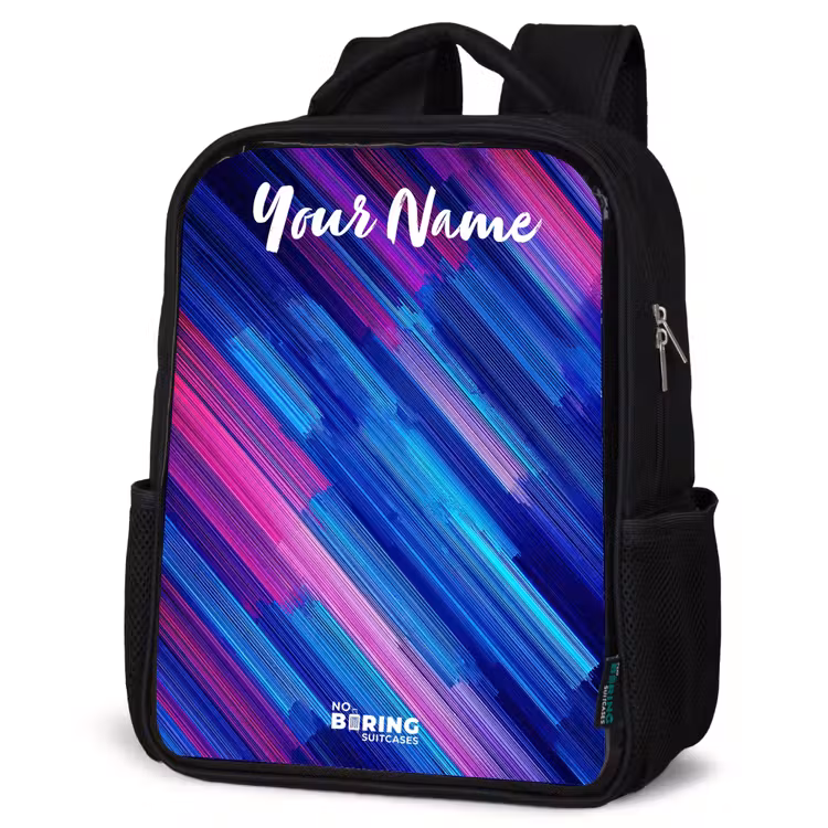 Kids backpack with name - Black - Neon - Stripes - Abstract - Blue - Pink — 6