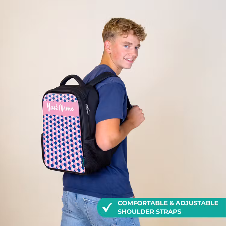 Kids backpack with name - Black - Scales - Pattern - Blue - Pink — 11
