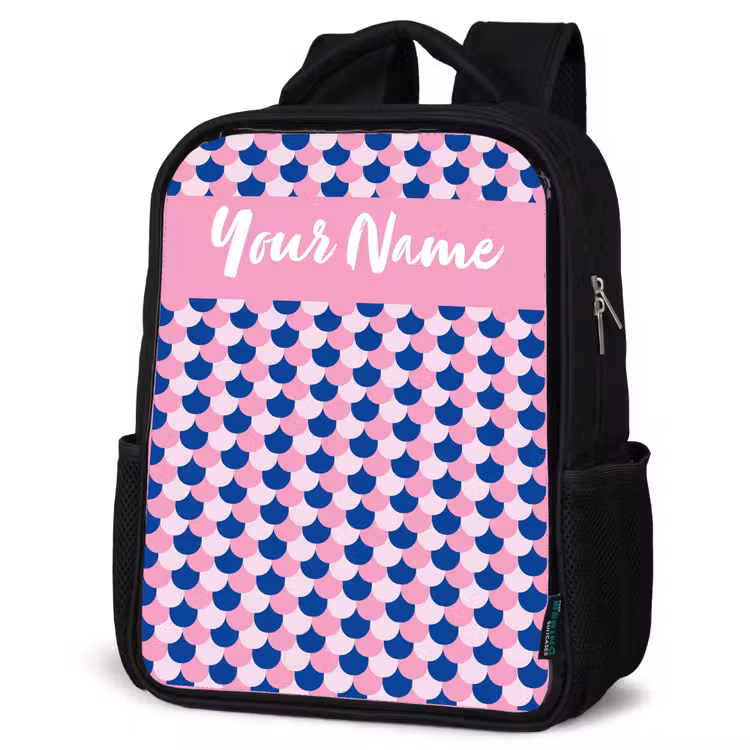 Kids backpack with name - Black - Scales - Pattern - Blue - Pink — 6