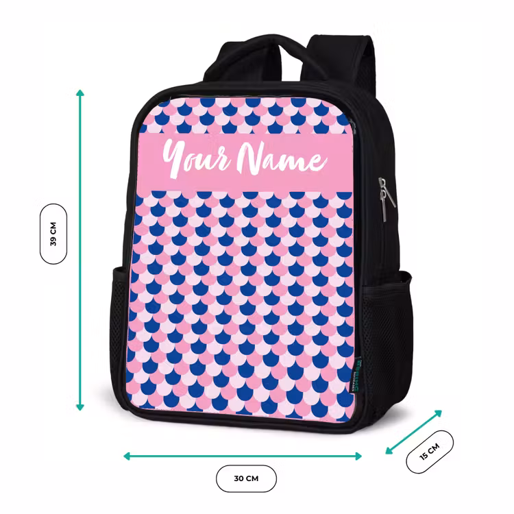 Kids backpack with name - Black - Scales - Pattern - Blue - Pink — 8