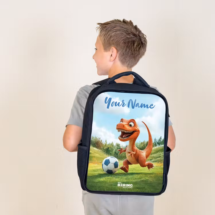 Kids backpack with name - Black - Soccer - Dino - Sports — 2