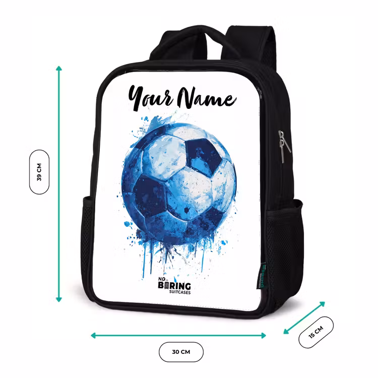Kids backpack with name - Black - Soccer vibes - Ink splashes - Blue — 8