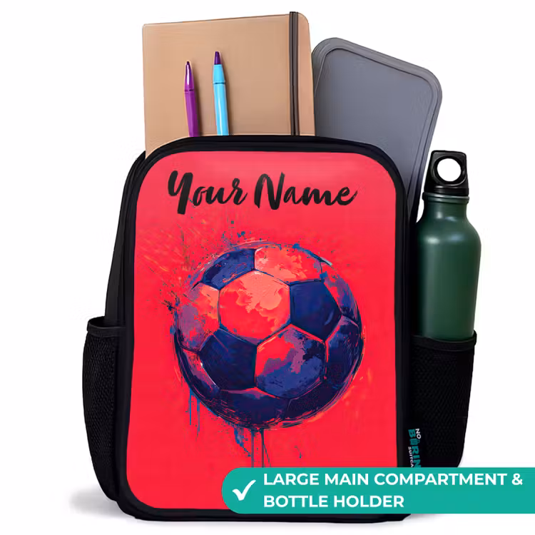 Kids backpack with name - Black - Soccer Vibes - Paint - Blue - Red — 10