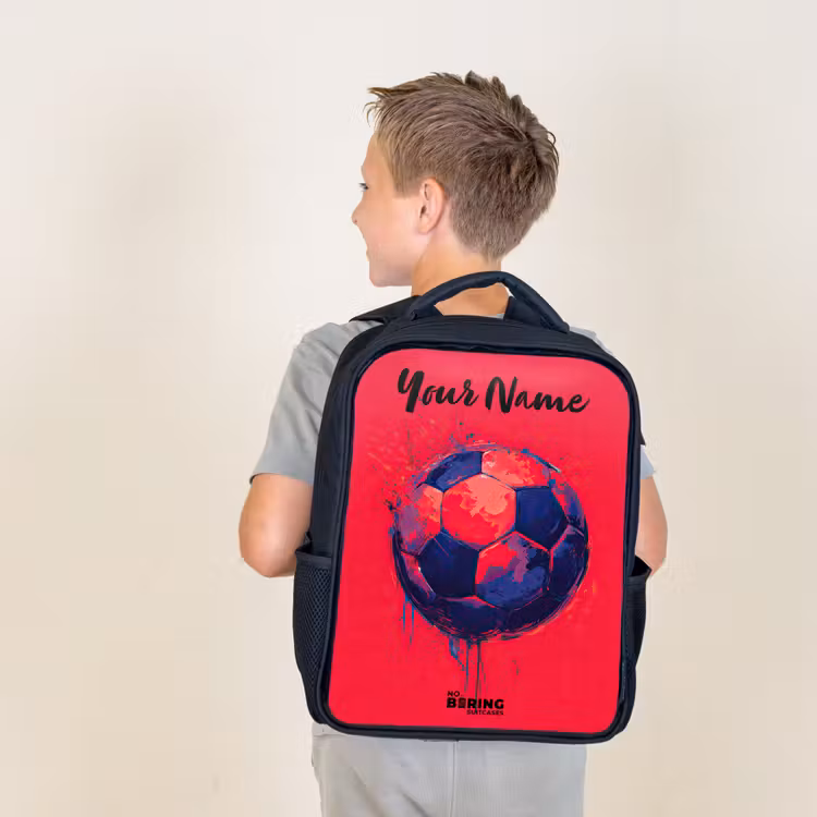 Kids backpack with name - Black - Soccer Vibes - Paint - Blue - Red — 2
