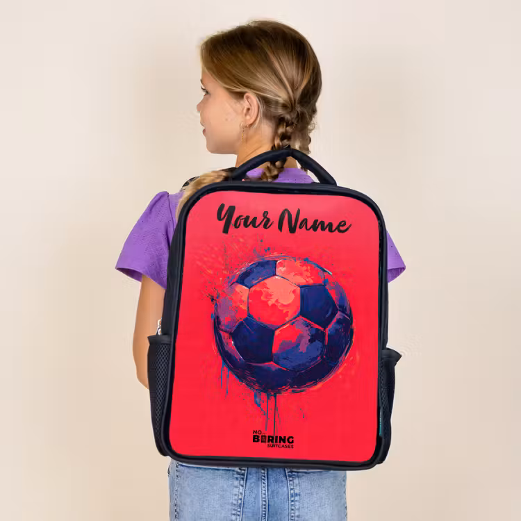 Kids backpack with name - Black - Soccer Vibes - Paint - Blue - Red — 4