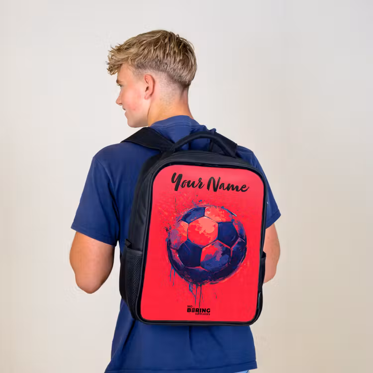 Kids backpack with name - Black - Soccer Vibes - Paint - Blue - Red — 5