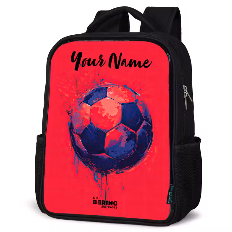 Kids backpack with name - Black - Soccer Vibes - Paint - Blue - Red — 6
