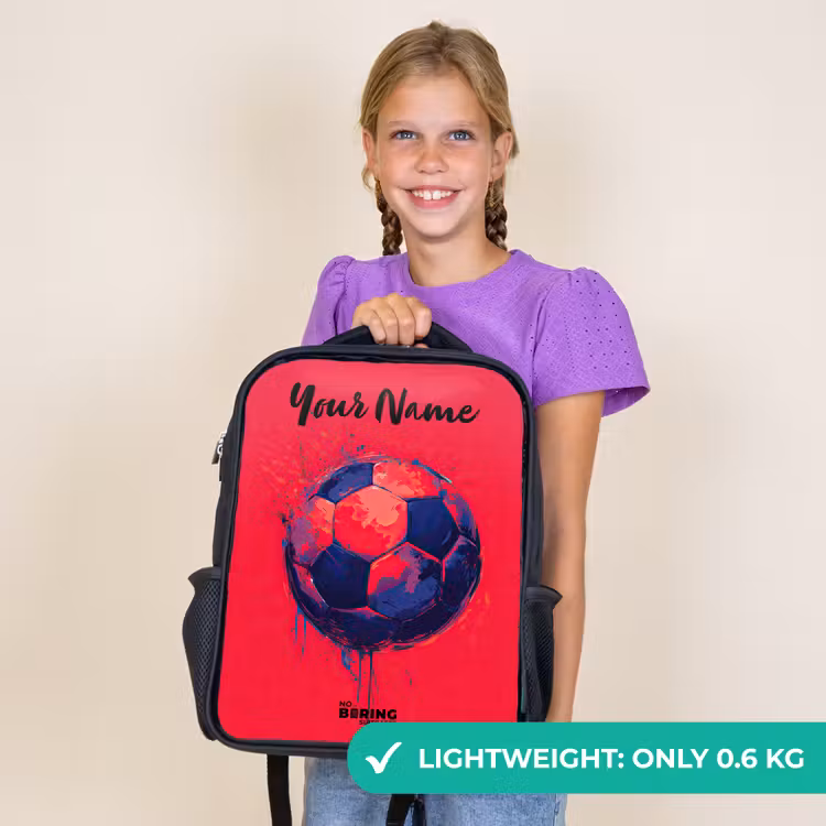 Kids backpack with name - Black - Soccer Vibes - Paint - Blue - Red — 9