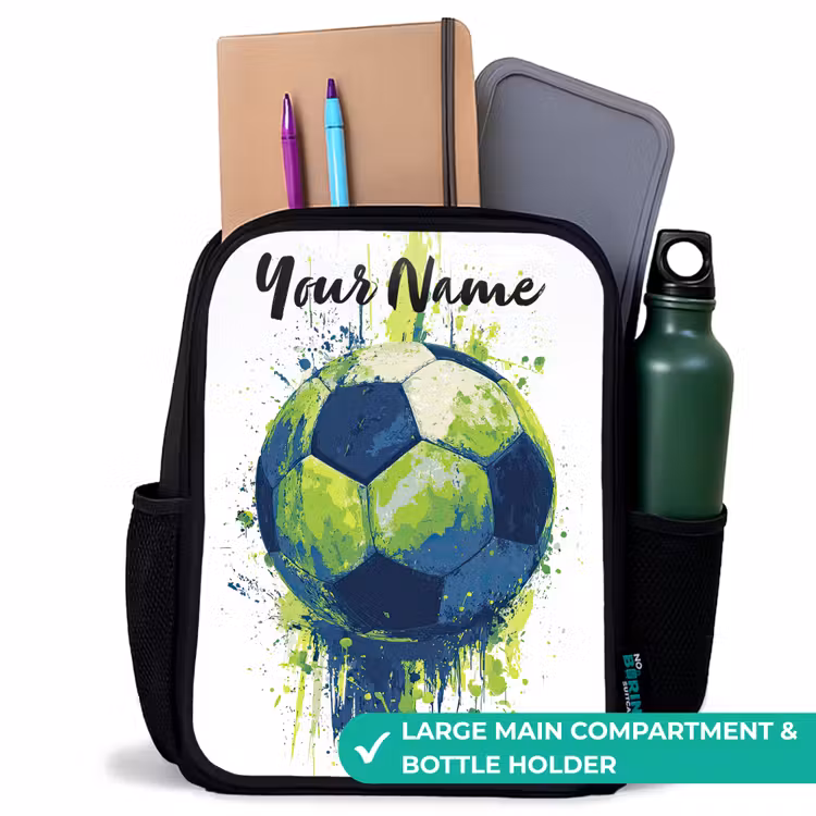 Kids backpack with name - Black - Soccer Vibes - Paint - Green - Blue — 10