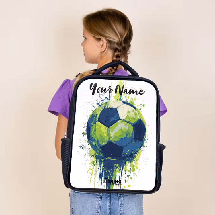Kids backpack with name - Black - Soccer Vibes - Paint - Green - Blue — 4
