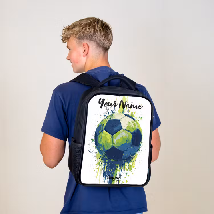 Kids backpack with name - Black - Soccer Vibes - Paint - Green - Blue — 5