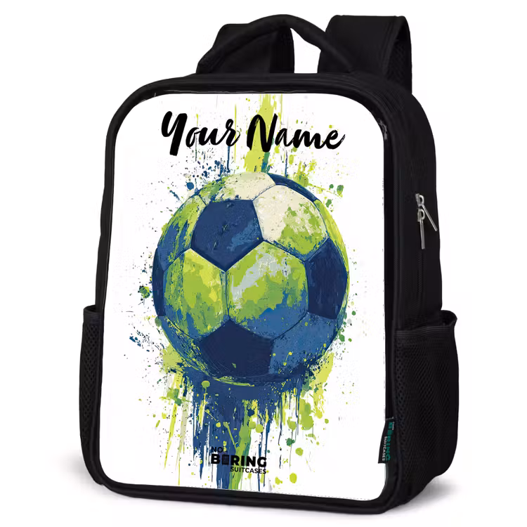 Kids backpack with name - Black - Soccer Vibes - Paint - Green - Blue — 6