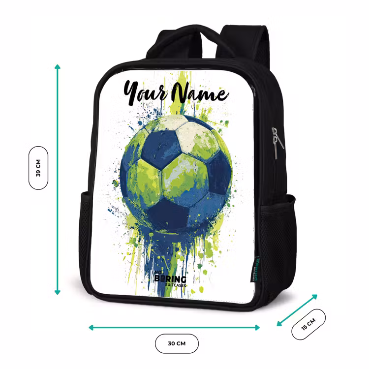 Kids backpack with name - Black - Soccer Vibes - Paint - Green - Blue — 8