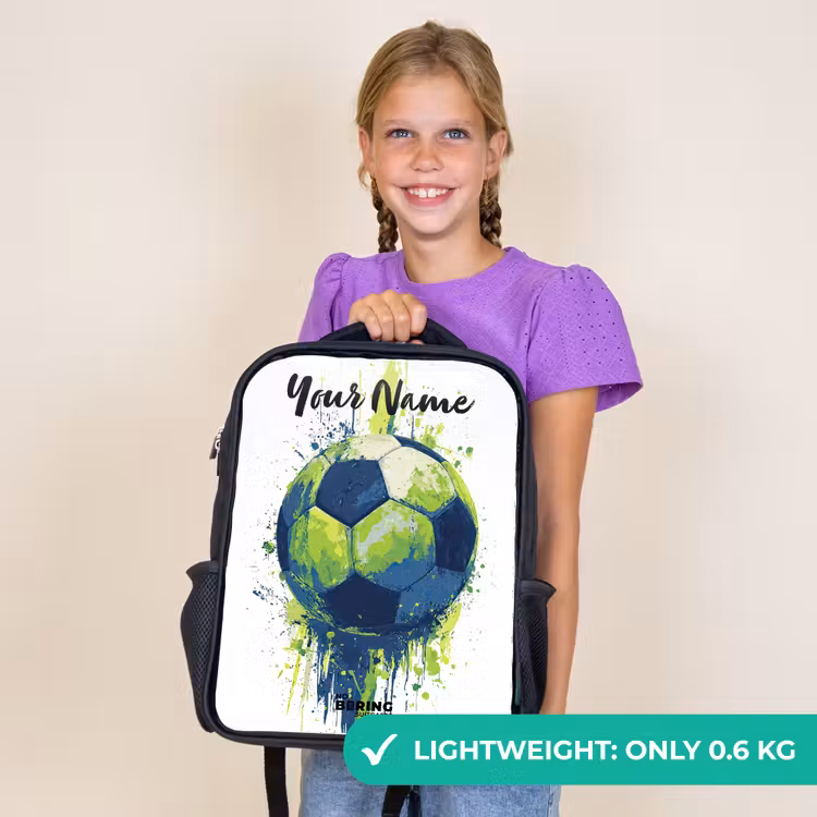 Kids backpack with name - Black - Soccer Vibes - Paint - Green - Blue — 9