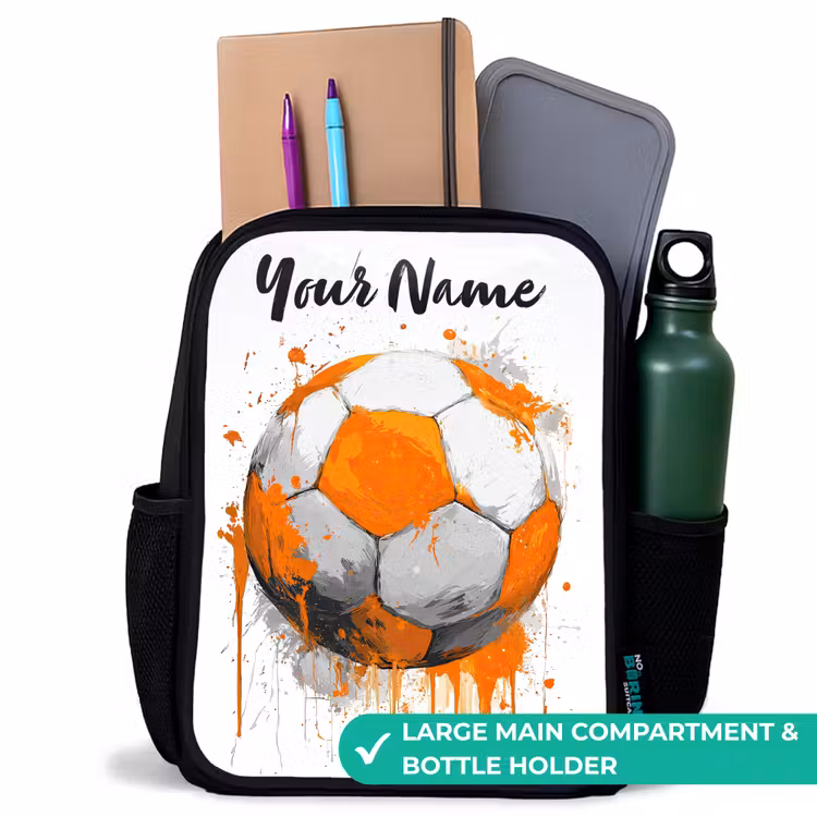 Kids backpack with name - Black - Soccer Vibes - Paint - Orange — 10