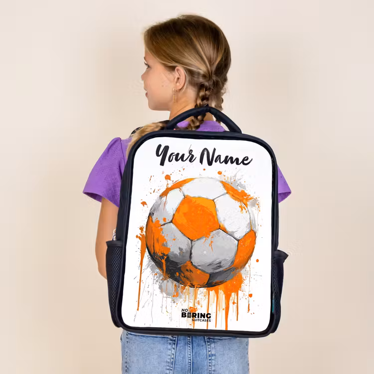 Kids backpack with name - Black - Soccer Vibes - Paint - Orange — 4