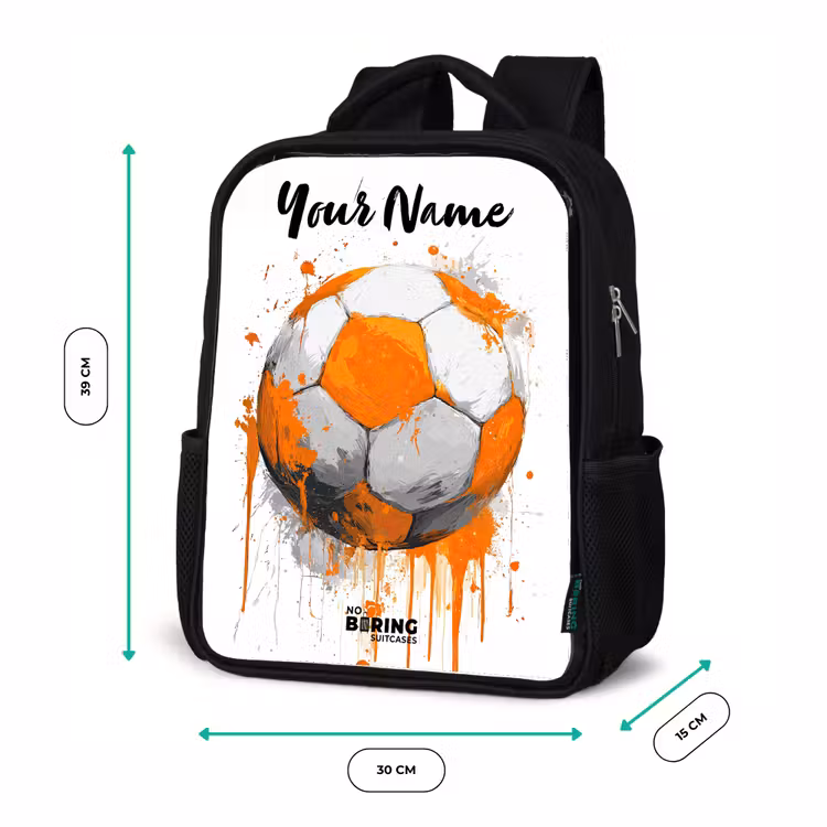 Kids backpack with name - Black - Soccer Vibes - Paint - Orange — 8
