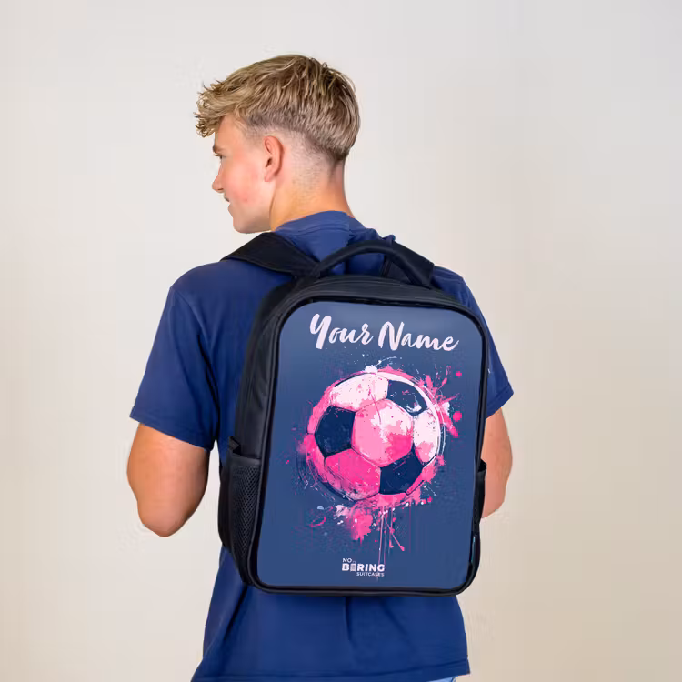 Kids backpack with name - Black - Soccer vibes - Paint - Pink - Blue — 5