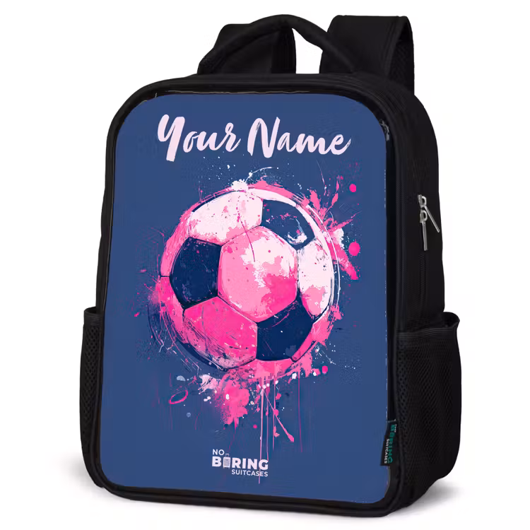 Kids backpack with name - Black - Soccer vibes - Paint - Pink - Blue — 6