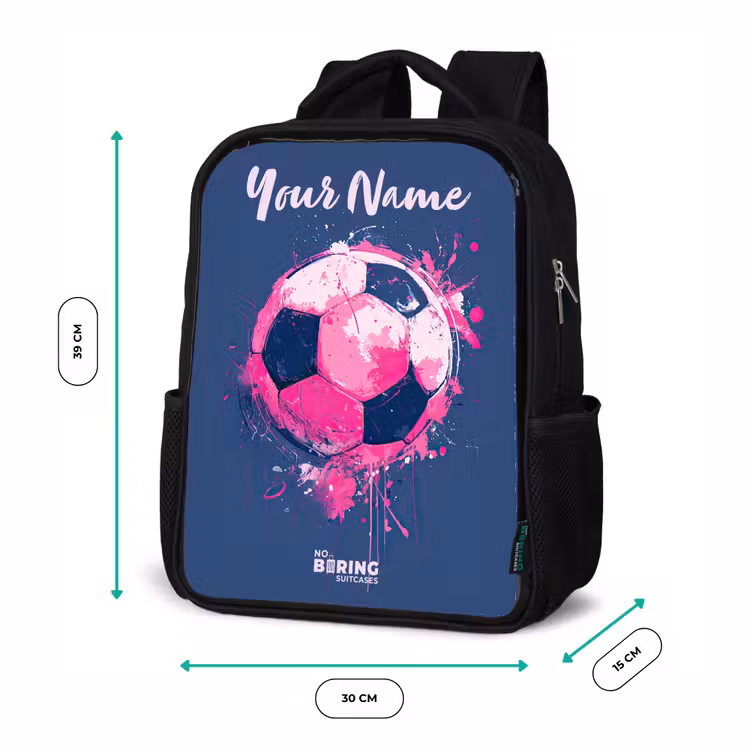 Kids backpack with name - Black - Soccer vibes - Paint - Pink - Blue — 8