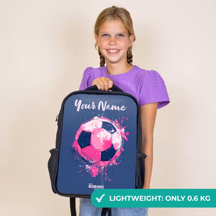 Kids backpack with name - Black - Soccer vibes - Paint - Pink - Blue — 9