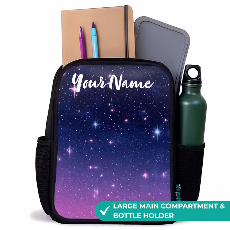 Kids backpack with name - Black - Stars - Galaxy - Blue - Pink — 10