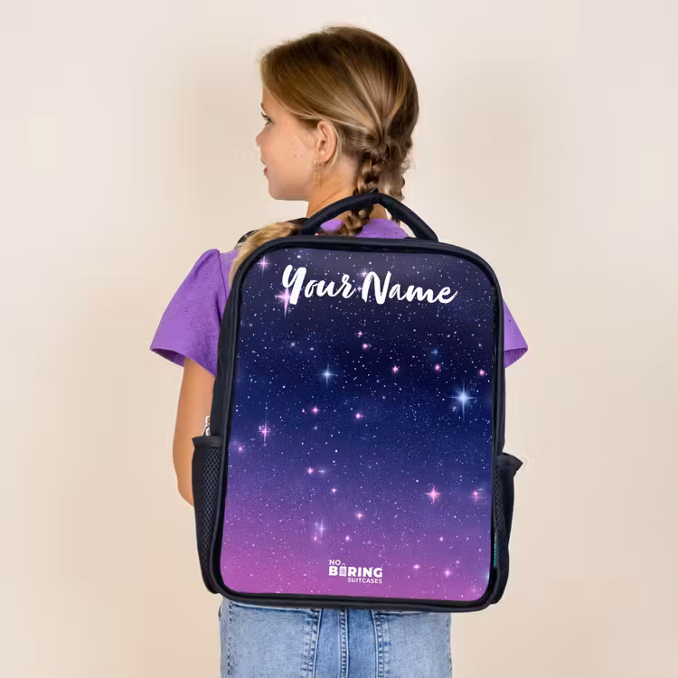 Kids backpack with name - Black - Stars - Galaxy - Blue - Pink — 4
