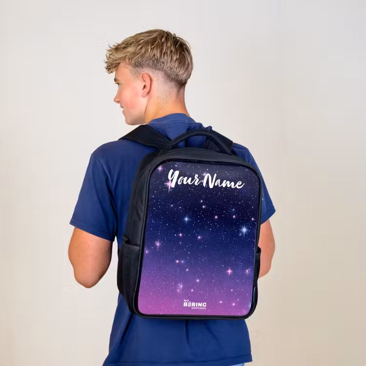 Kids backpack with name - Black - Stars - Galaxy - Blue - Pink — 5