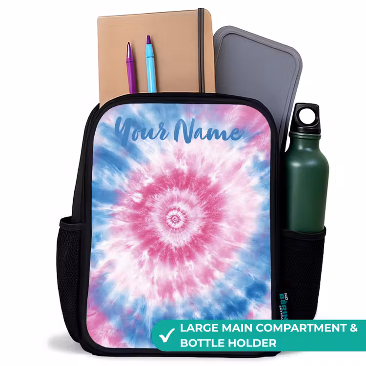 Kids backpack with name - Black - Tie dye - Abstract - Blue - Pink — 10