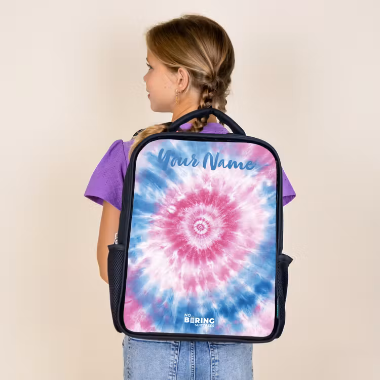 Kids backpack with name - Black - Tie dye - Abstract - Blue - Pink — 4