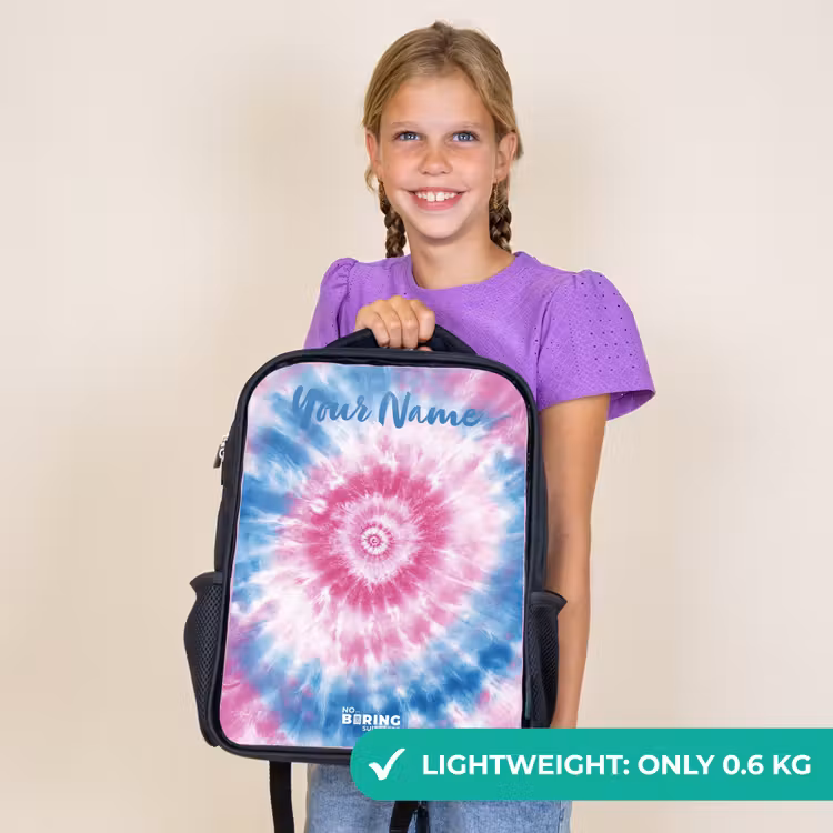 Kids backpack with name - Black - Tie dye - Abstract - Blue - Pink — 9
