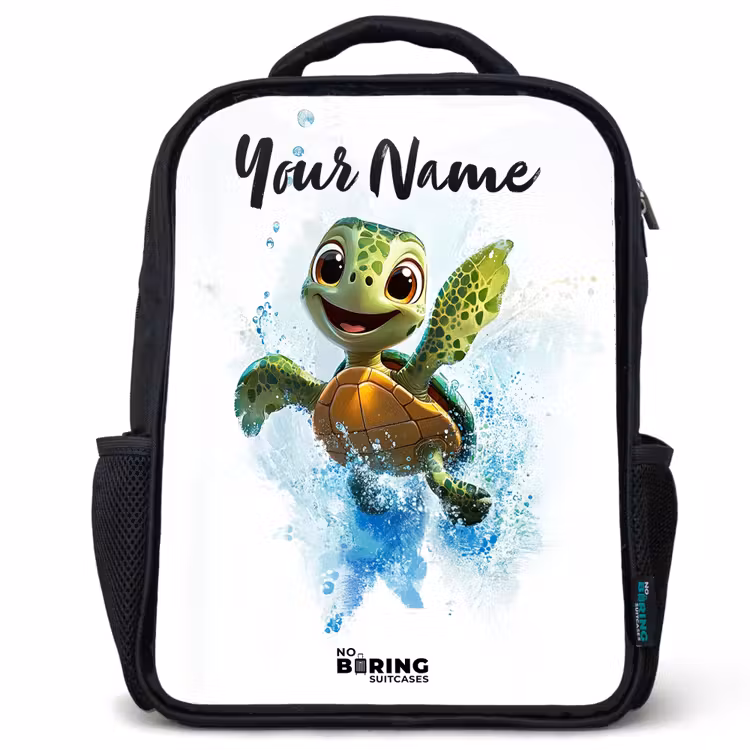 Kids backpack with name - Black - Turtle - Water - Green — 1
