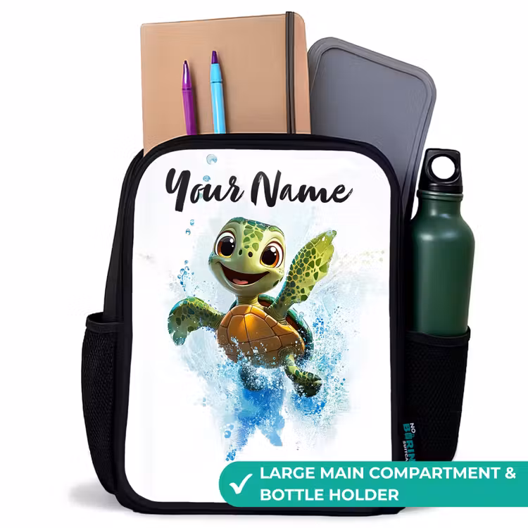 Kids backpack with name - Black - Turtle - Water - Green — 10