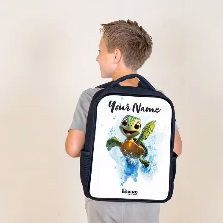 Kids backpack with name - Black - Turtle - Water - Green — 2
