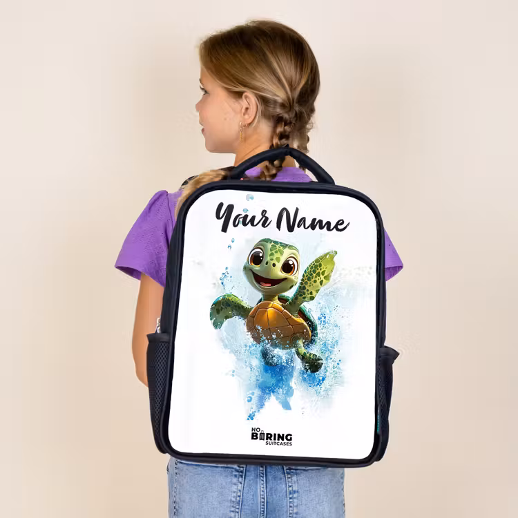 Kids backpack with name - Black - Turtle - Water - Green — 4
