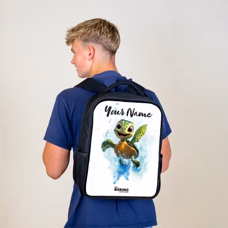 Kids backpack with name - Black - Turtle - Water - Green — 5
