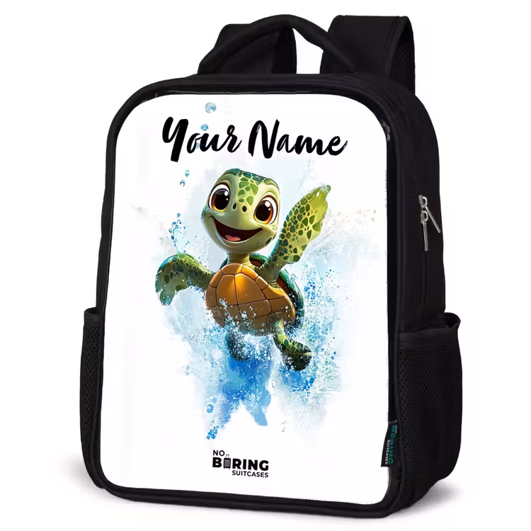 Kids backpack with name - Black - Turtle - Water - Green — 6