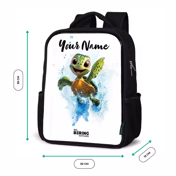 Kids backpack with name - Black - Turtle - Water - Green — 8