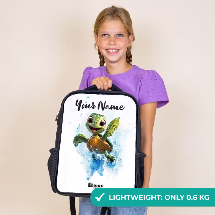 Kids backpack with name - Black - Turtle - Water - Green — 9