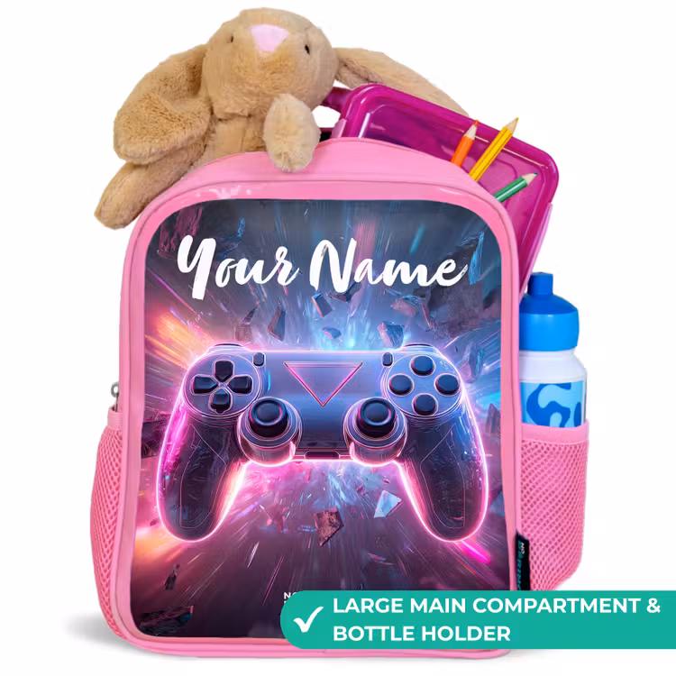Kids backpack with name - Pink - Controller - Neon - Game — 2